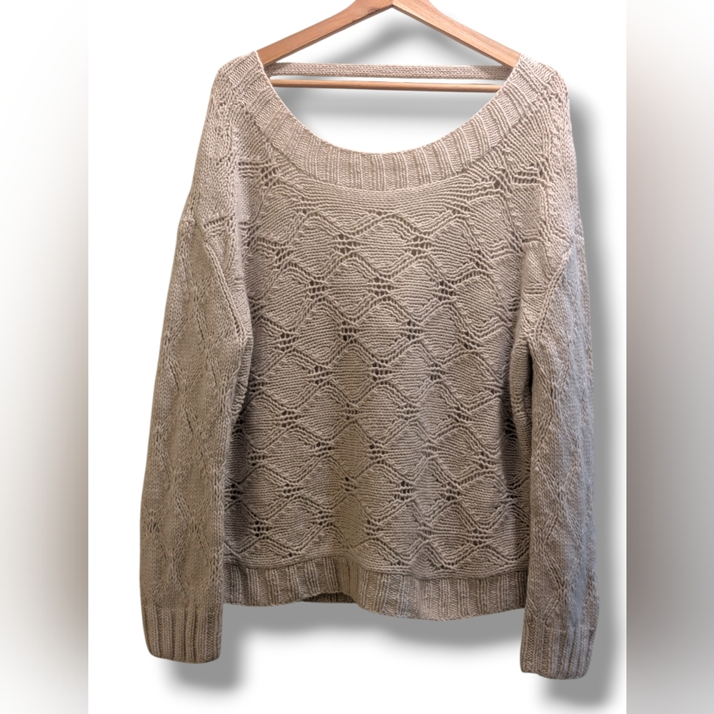 Inhabit Textured Knit Cream 100% Cashmere Relaxed Fit Long Sleeve Sweater- M